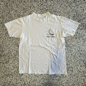 Vintage 90s Fruit Of The Loom Shirt Door County Wisconsin Mens Large White USA